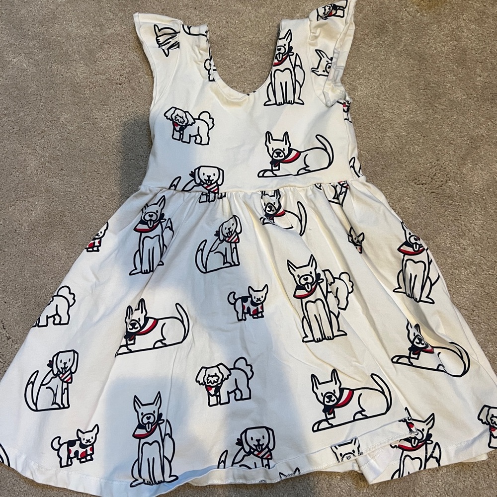 Adorable White Dog Print Kids Dress